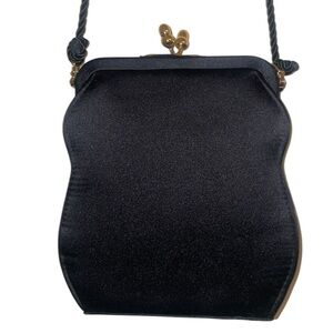 Neiman Marcus Elegant Satin Black Evening Bag